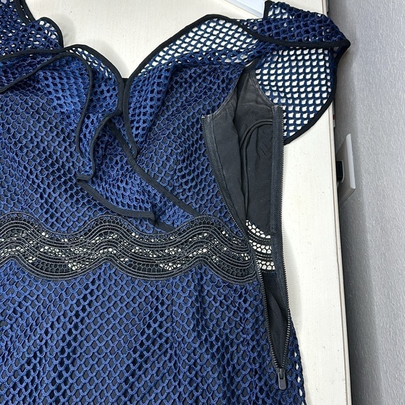 Saylor Luca Mini Dress Drop One Shoulder Navy Blue Mesh size Medium - Picture 10 of 16